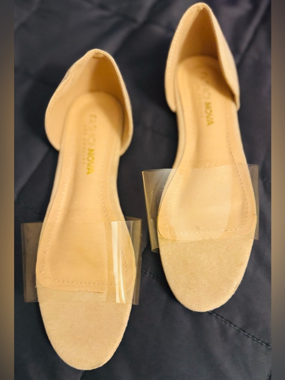 Fashion Nova Beige Flats with Clear Strap